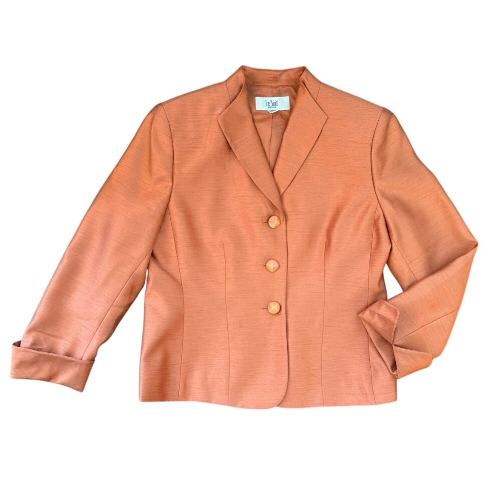Le Suit Petite Blazer 8P Terracotta Copper Textured Tailored Career Workwear